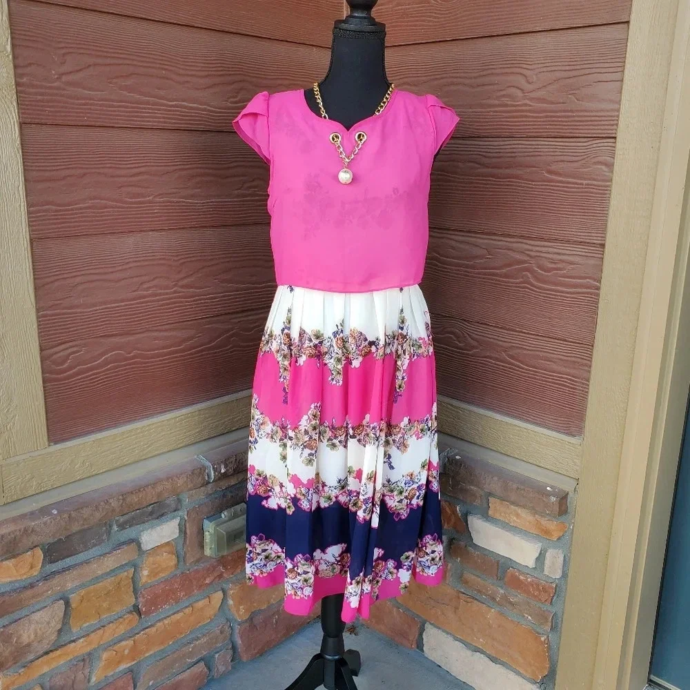 Korean Style Women Chiffon Floral Printed Midi Long Big Dress Size Medium